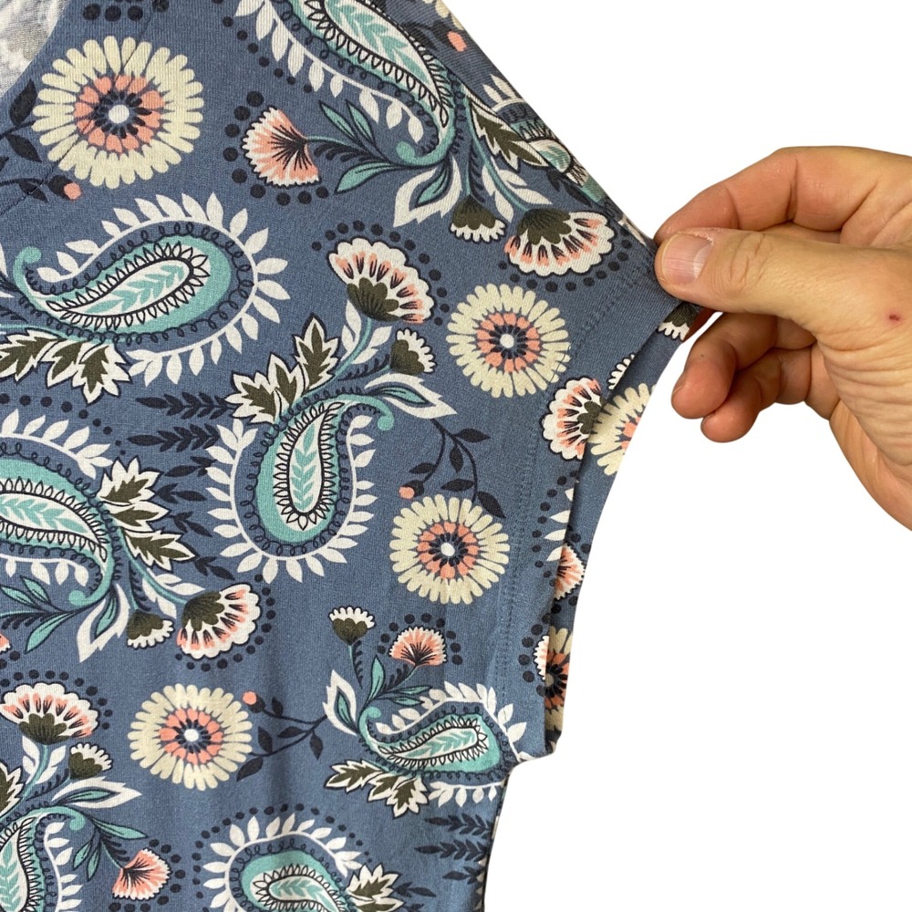 Loft Outlet Blue Paisley Floral Scoop Neck Cap Sleeve Blouse Medium - Picture 6 of 11